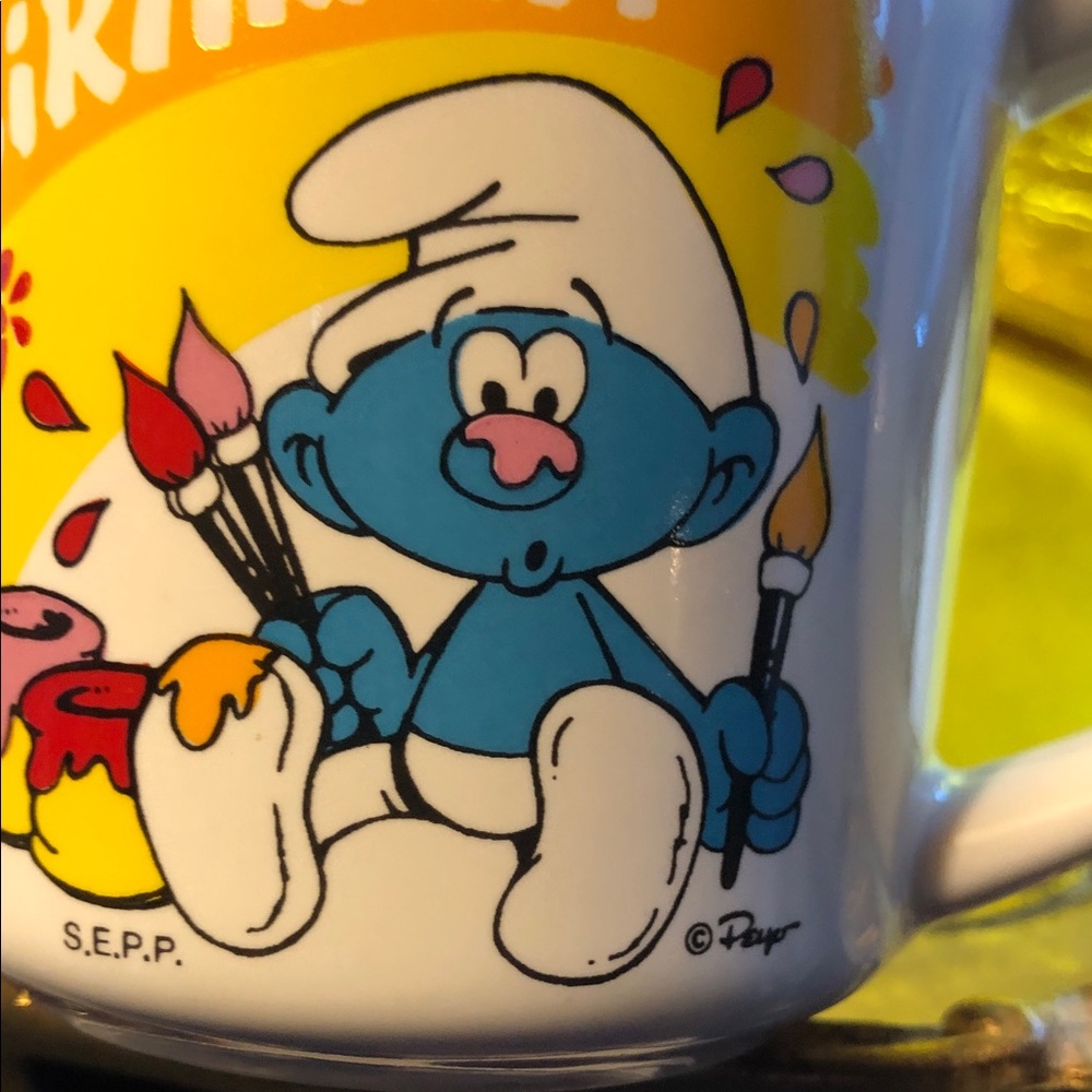 💙VINTAGE Smurfs Birthday Coffee Cup Mug - White and Orange with Blue☕️ - Picture 3 of 7